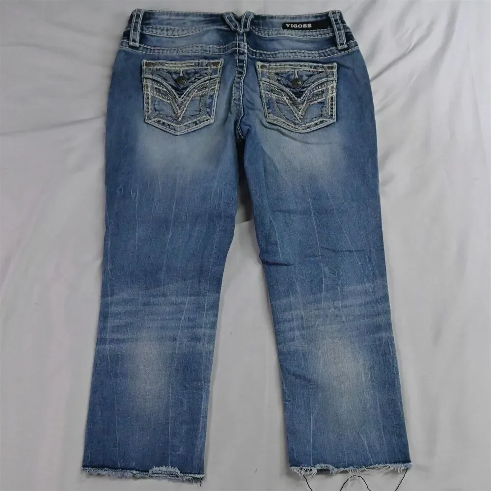 Vigoss 1 / 2 x‎ 21 Dallas Capri Raw Hem Light Stretch Denim Womens Jeans